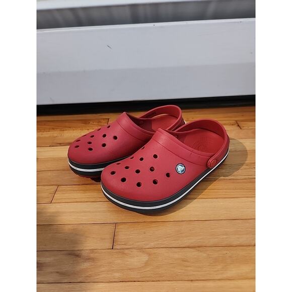 Crocs Unisex Crocband Clog Sandals Red Grey Size Men 5 | Women 7 - Picture 1 of 7